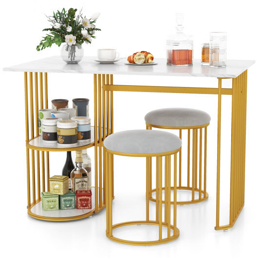 Rectangular Dining Table for 2 with 2-tier Storage Shelf for Small Space Dining