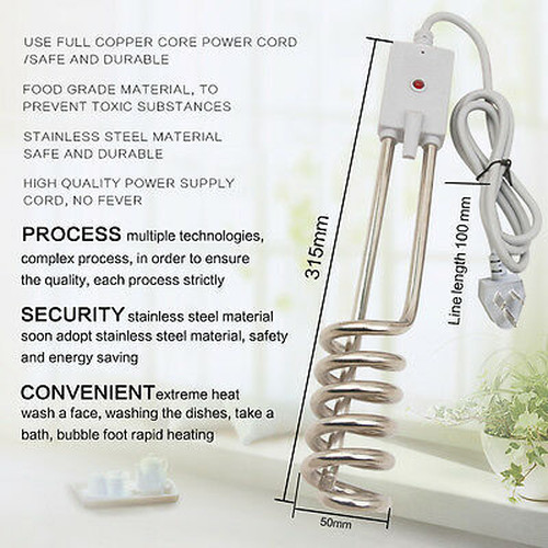 Portable Electric Hot Water Heater immersion Element 1500W Bath Water heater