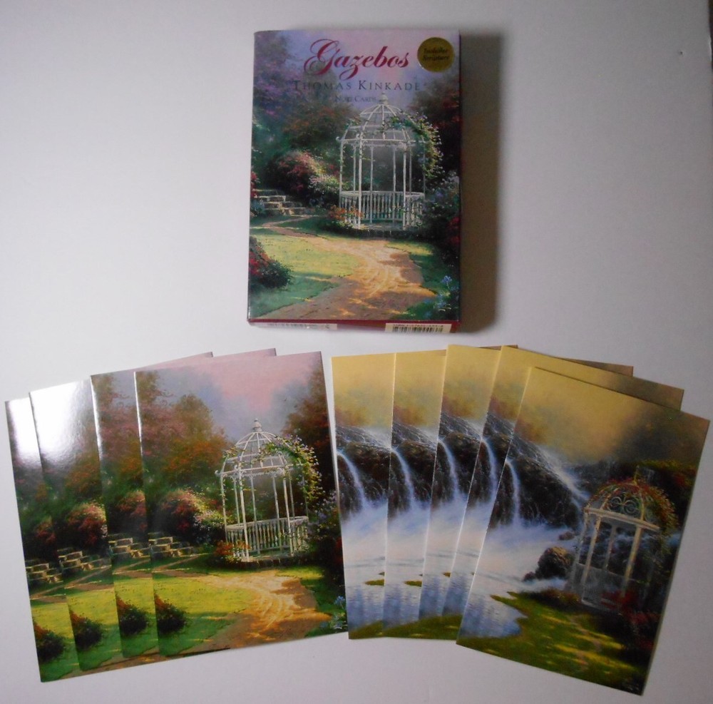 Vintage Thomas Kinkade 9 GAZEBOZ Notecards, Scripture Inside - 2 Designs