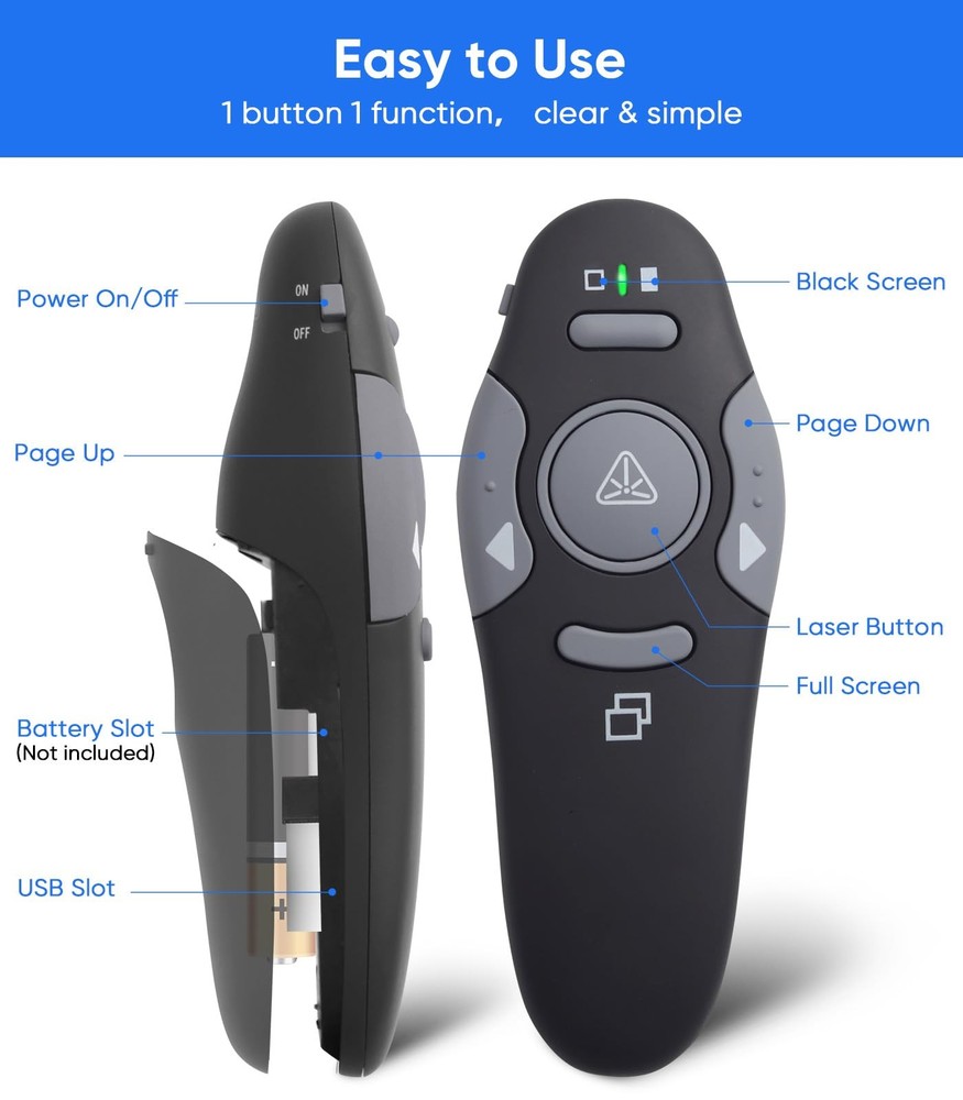 Presenter Clicker for PowerPoint Presentations, USB Wireless PPT Remote Click...