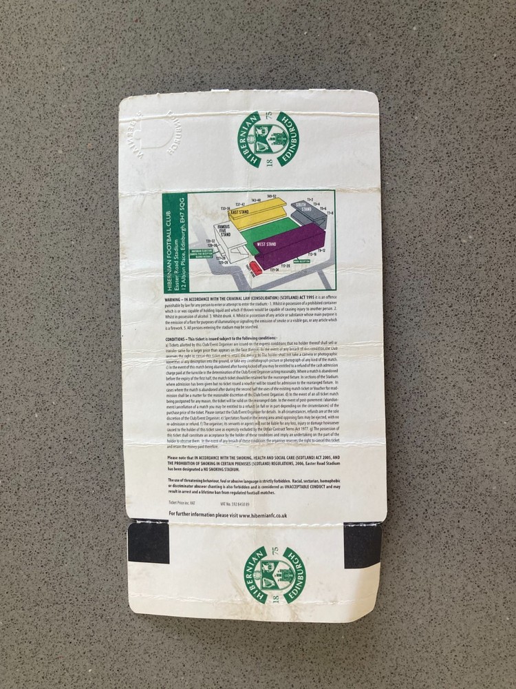 Hibernian v Hamilton 2010-11 Match Ticket