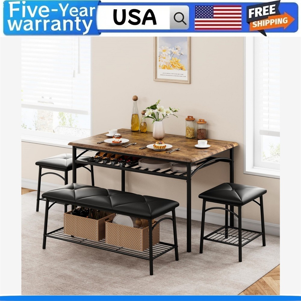 Dining Table Set for 4 Kitchen Table Set with Upholstered Bench Square Stools