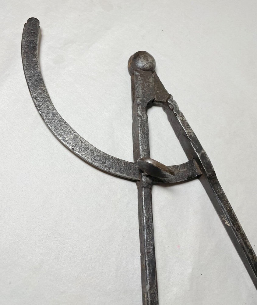 LARGE rare antique 18th century handmade solid wrought iron compass divider tool