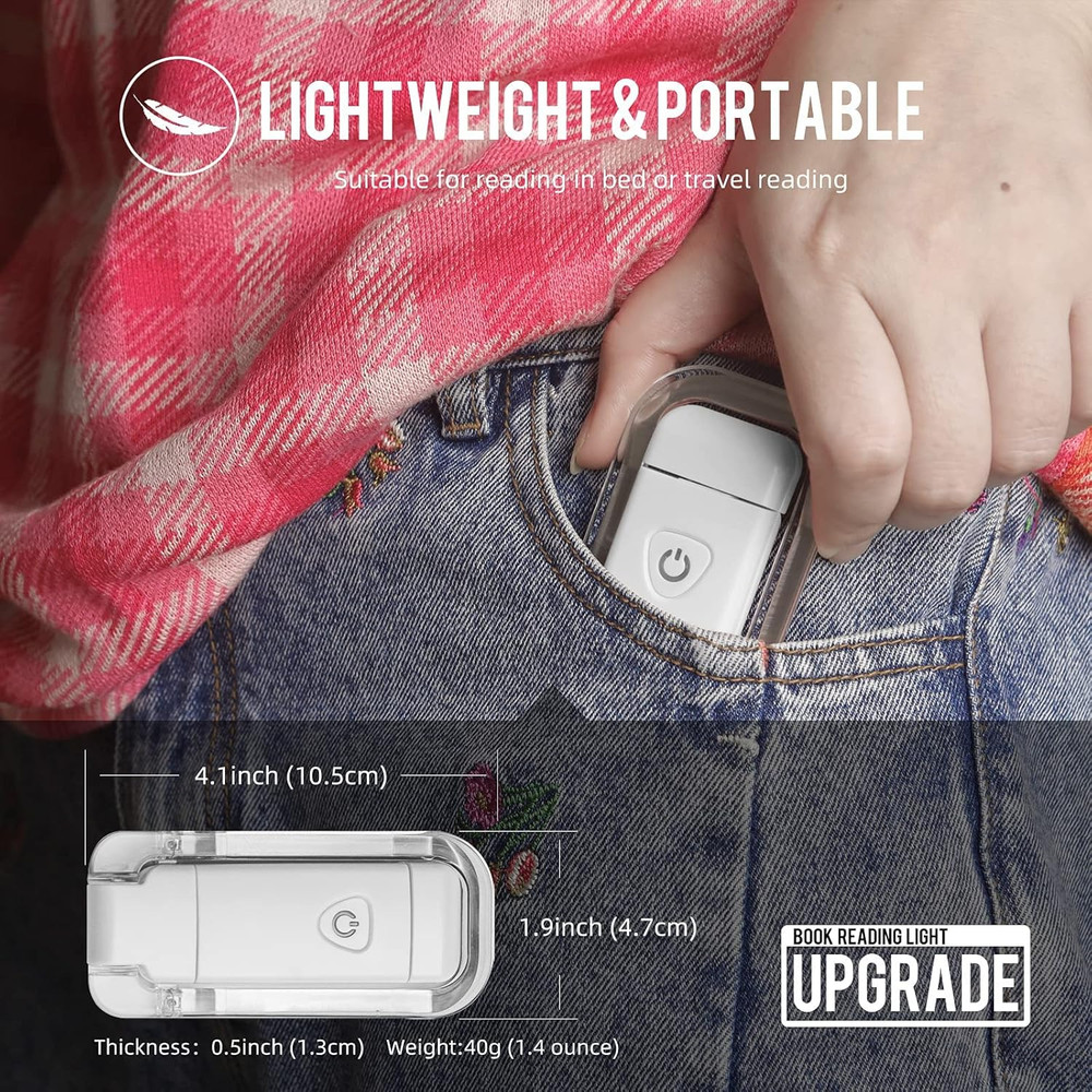 USB Rechargeable LED Clip-On Book Light with Adjustable Brightness for Reading