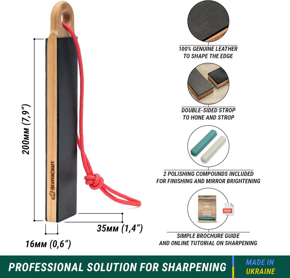 Leather Strop for Knife Sharpening LS9P02 - Stropping Kit with Polishing Comp...