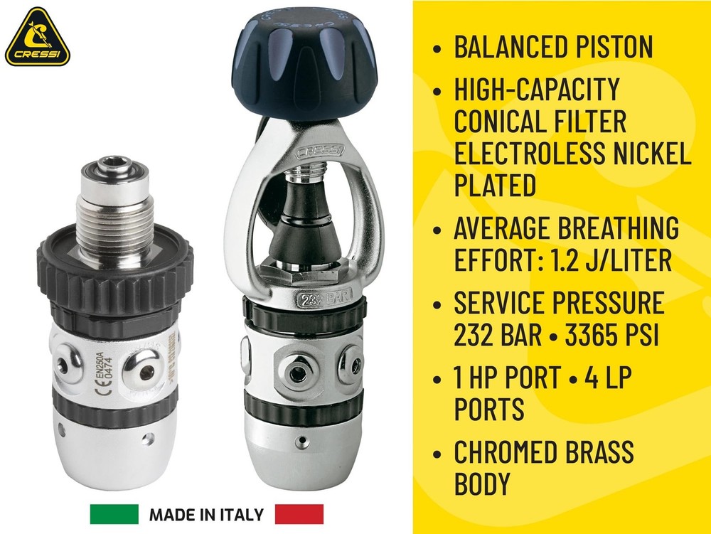 Cressi AC2 / Compact + Octopus Compact Complete Regulator Set, Black/Yellow, INT