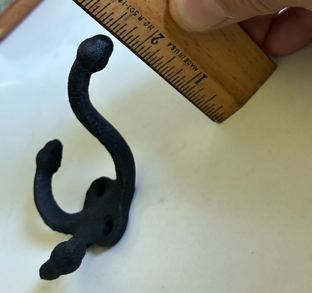 Vintage Rustic Triple Coat Hook Metal or Iron Distressed