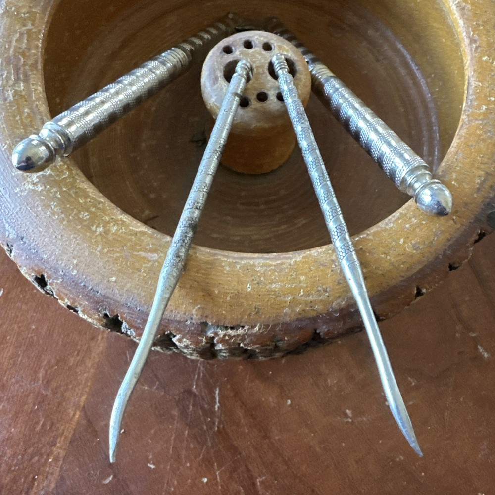 vintage rustic wood nut bowl w/nutcracker 3 picks