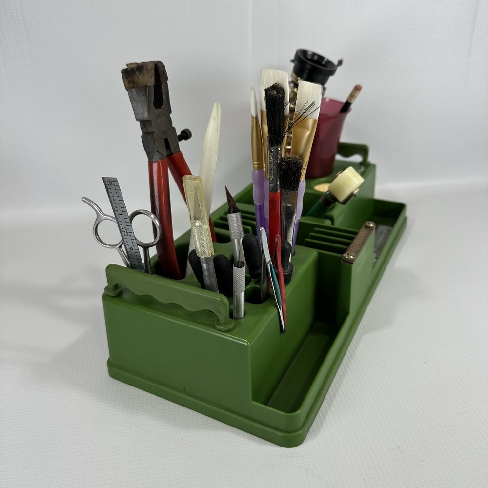 Studio Pro Green Stained Glass Tool Organizer Caddy Lot Tools Soldering