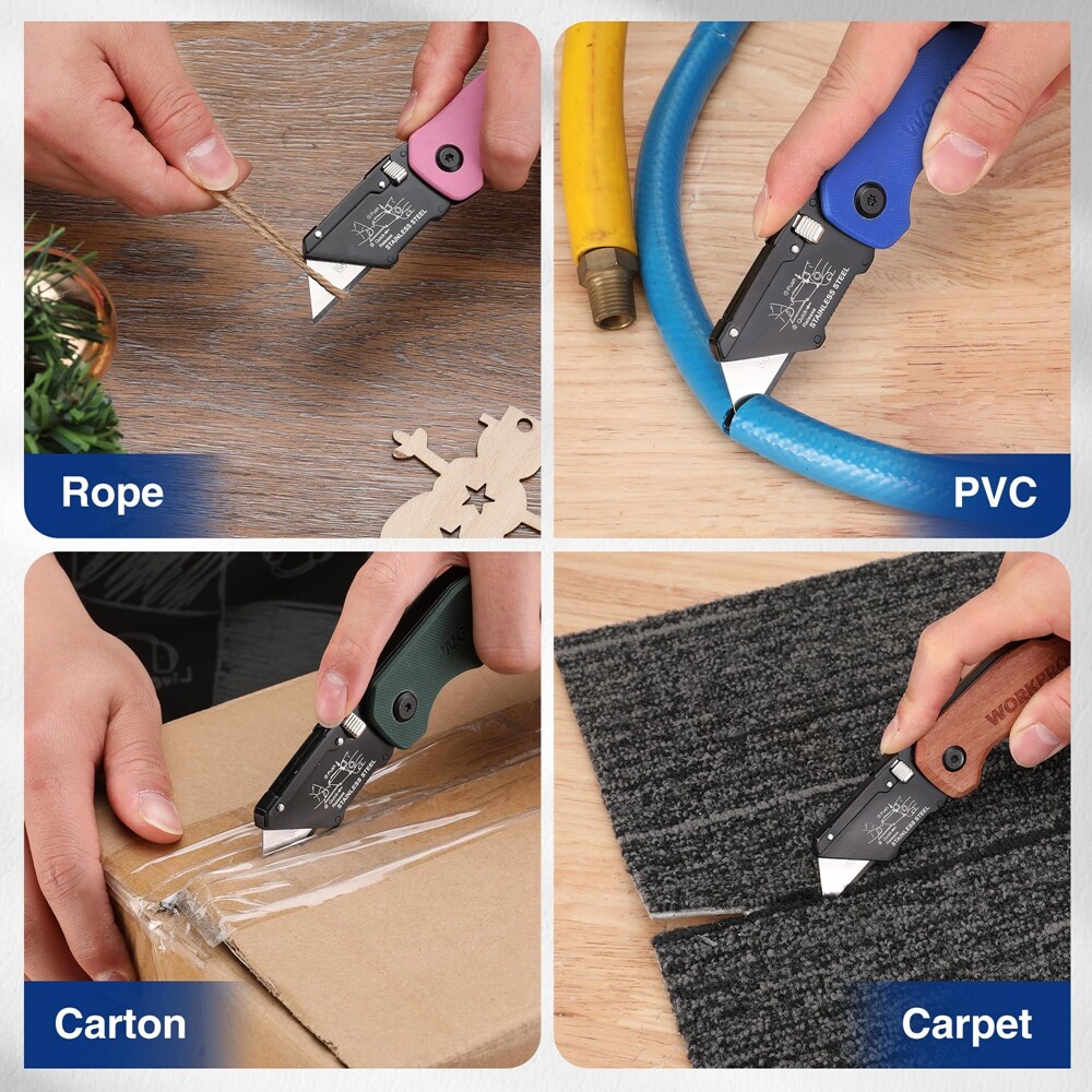 WORKPRO Folding Utility Knife Box Cutter Quick Change Blade G10 Handle 10 Blades