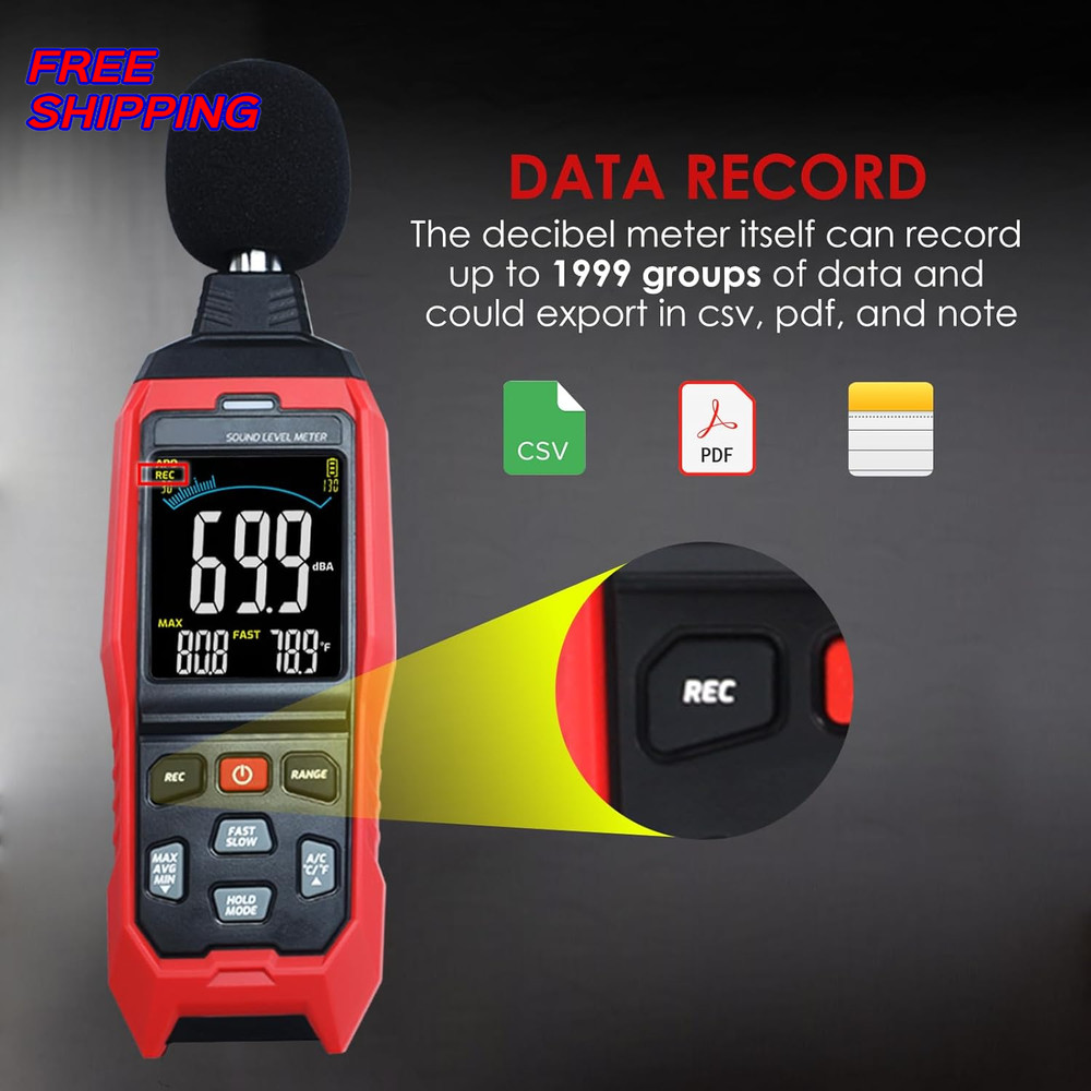 Sound Level Meter Data Logger Decibel Meter with Record Function Portable Noise