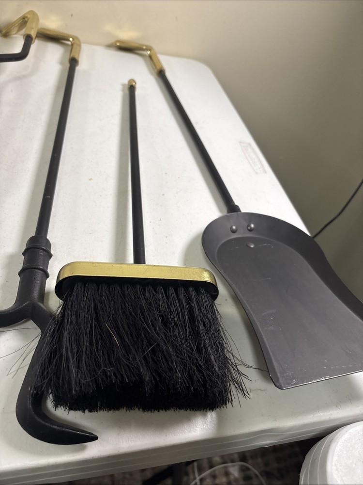 Brass & Cast Iron Golf Club Handle Fireplace Tool Set 29” 4pc READ