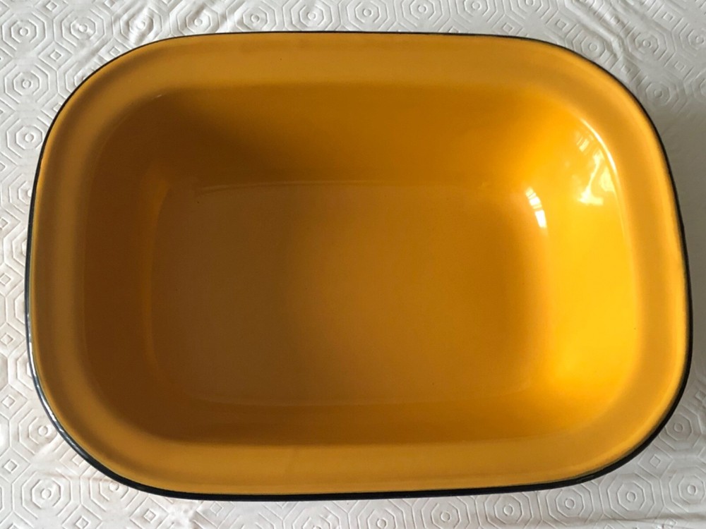 Vintage Set of 3 Rectangular Enamel, Nesting Bowl, Dish, Orange, Brown, Yellow