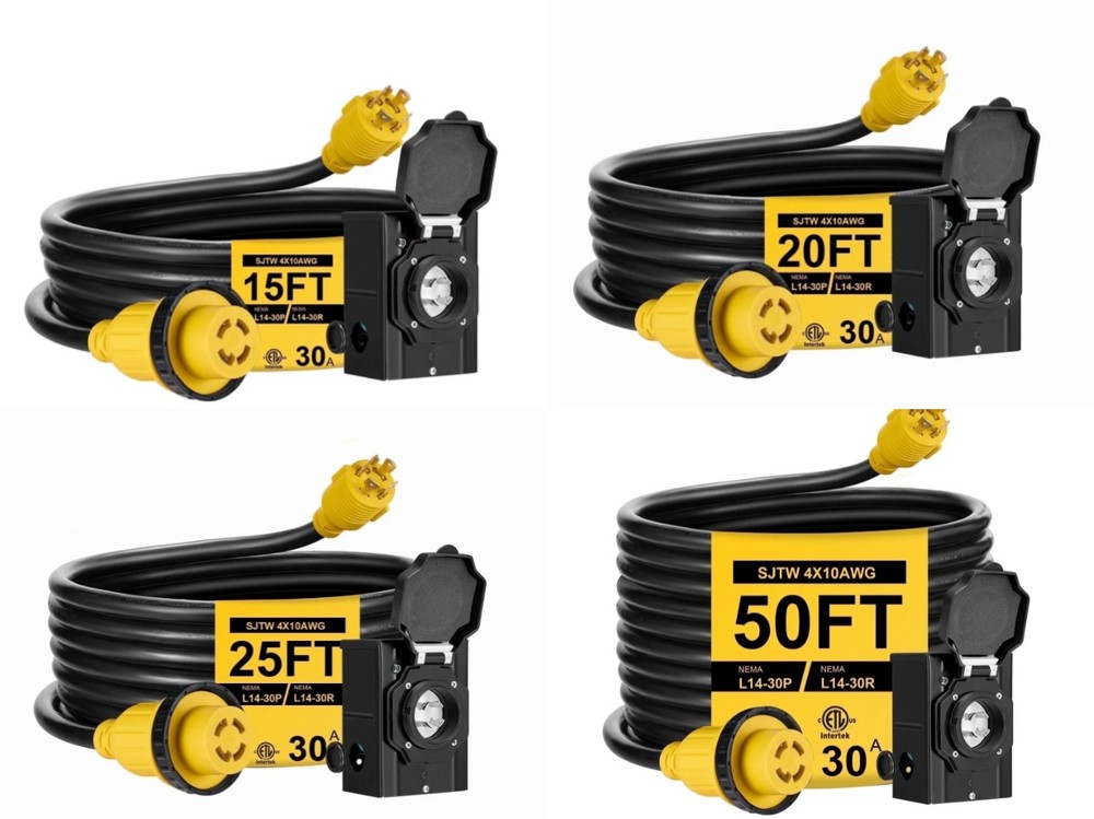 30 Amp 15-50FT Generator RV Extension Power Cord L14-30P/R 4 Prong Twist Lock