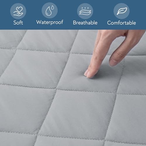 Mattress Pad Waterproof Quilted, Fitted Mattress Protector Split King Gray