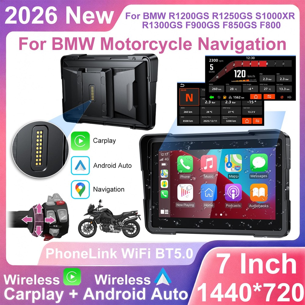 7" BMW Motorcycle CarPlay Data Reading, Light Sensor, Music Sharing, Intercom