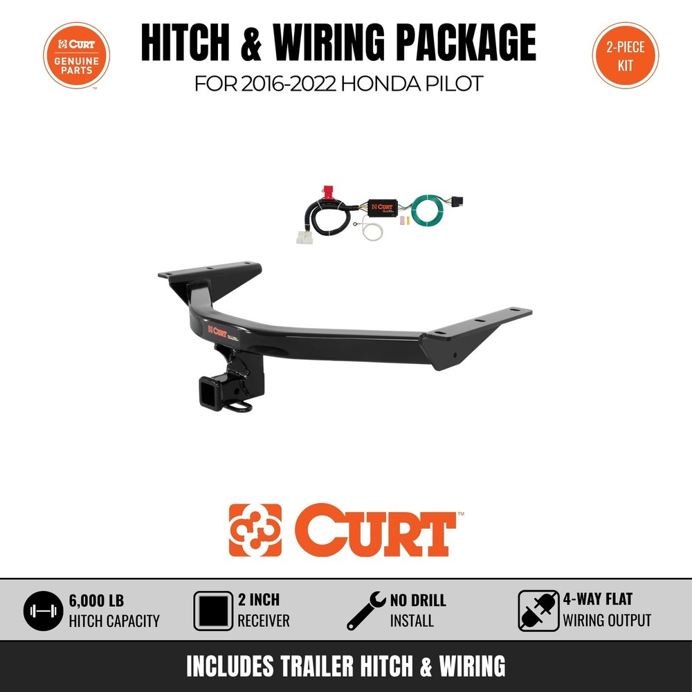 Curt Class 3 Trailer Hitch & Wiring Harness Bundle for 2016-2022 Honda Pilot