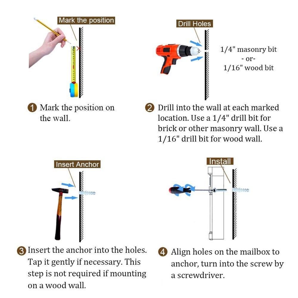Locking Mailbox Wall Mounted Vertical- Medium, 06 Black Matt Combination Lock