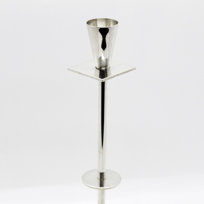 Tall Candle Holder One Flame In Silver
