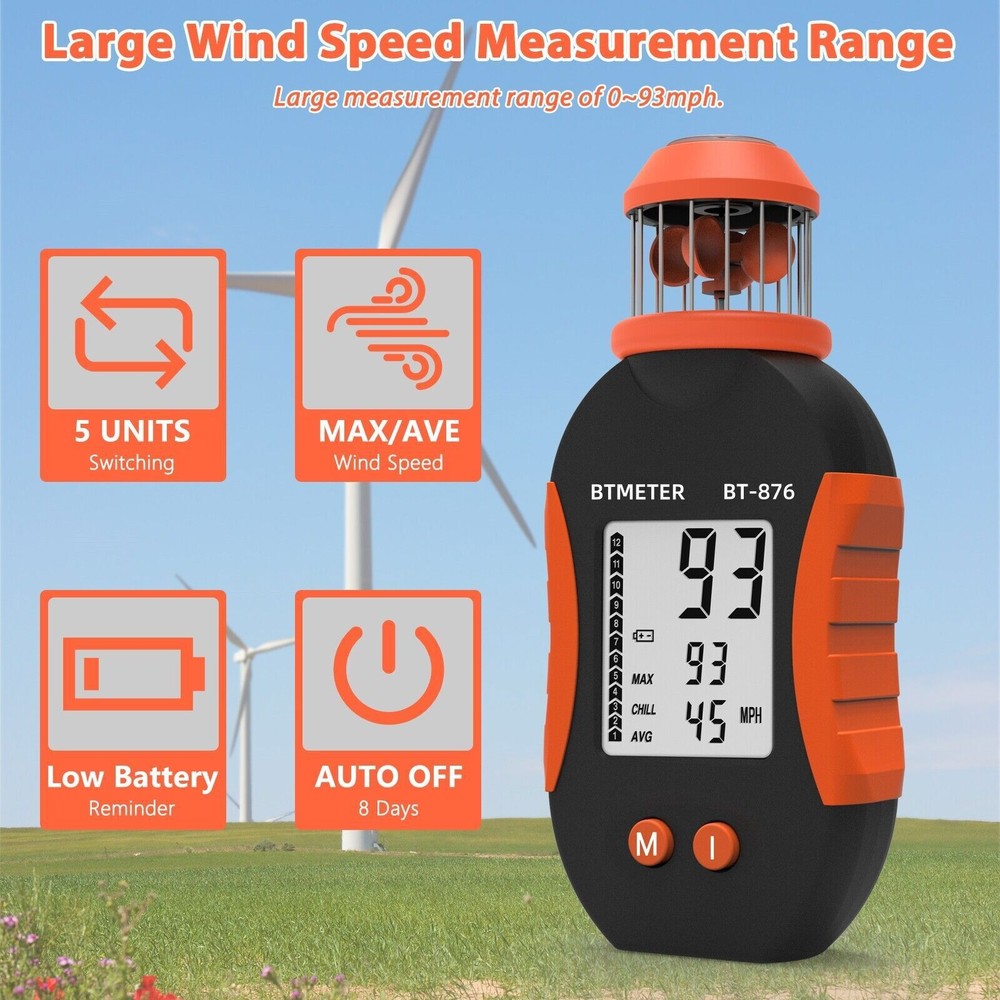 Wind Cup Anemometer Handheld Digital Wind Meter Air Speed 42m/s