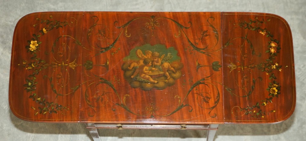 ANTIQUE REGENCY CIRCA 1815 SHERATON HAND PAINTED CHERUB EXTENDING SIDE END TABLE