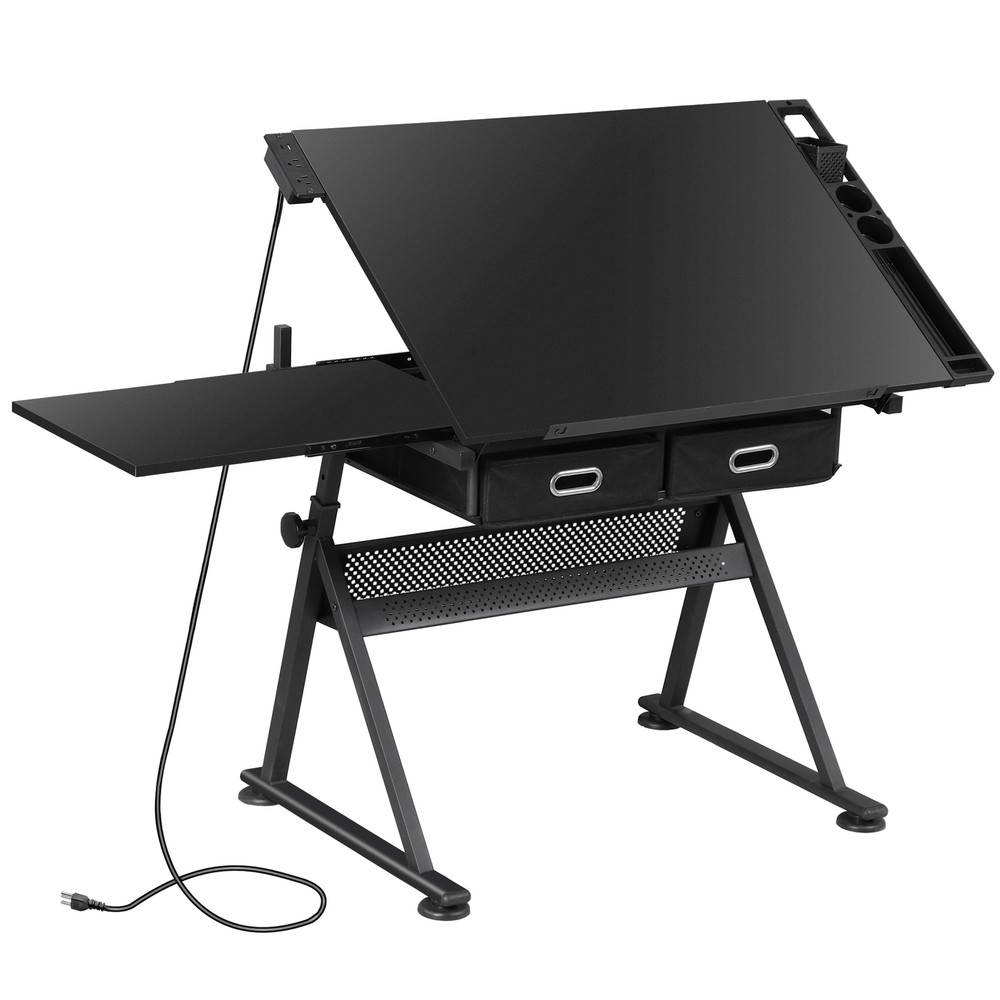 Adjustable Drawing Writing Table Stool w/ 2 Drawers for Artwork Art Desk Black