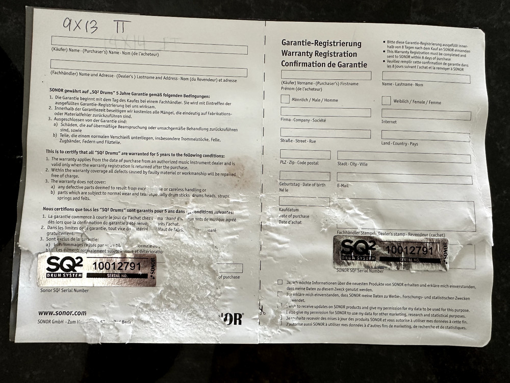 SONOR SQ2 13' X 9" TOM MEDIUM MAPLE BLACK SPARKLE WITH BLACK CHROME HARDWARE