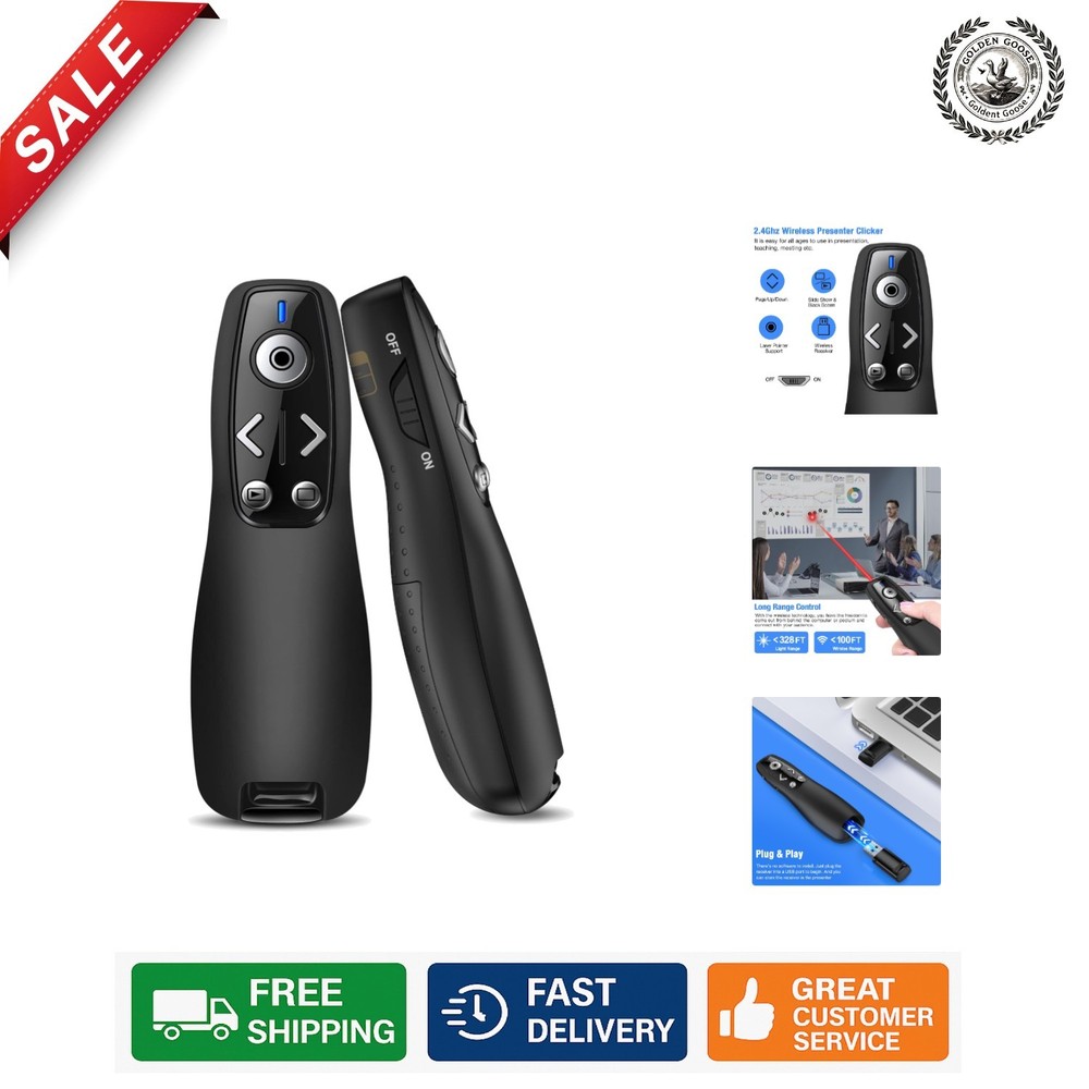 Long-Range PowerPoint Clicker with Hyperlink & Volume Control for Professionals