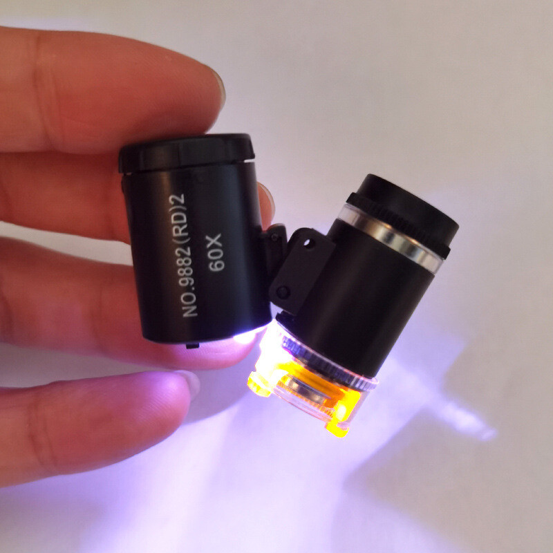 60X Silver LED UV Light Illuminated Pocket Microscope Loupe Magnifier document