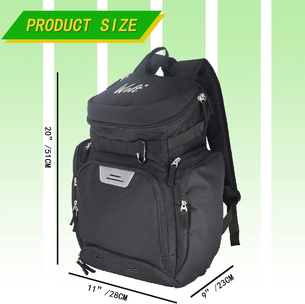 Wolt | Basketball Backpack Bag with Separate Ball Compartment Large, Black