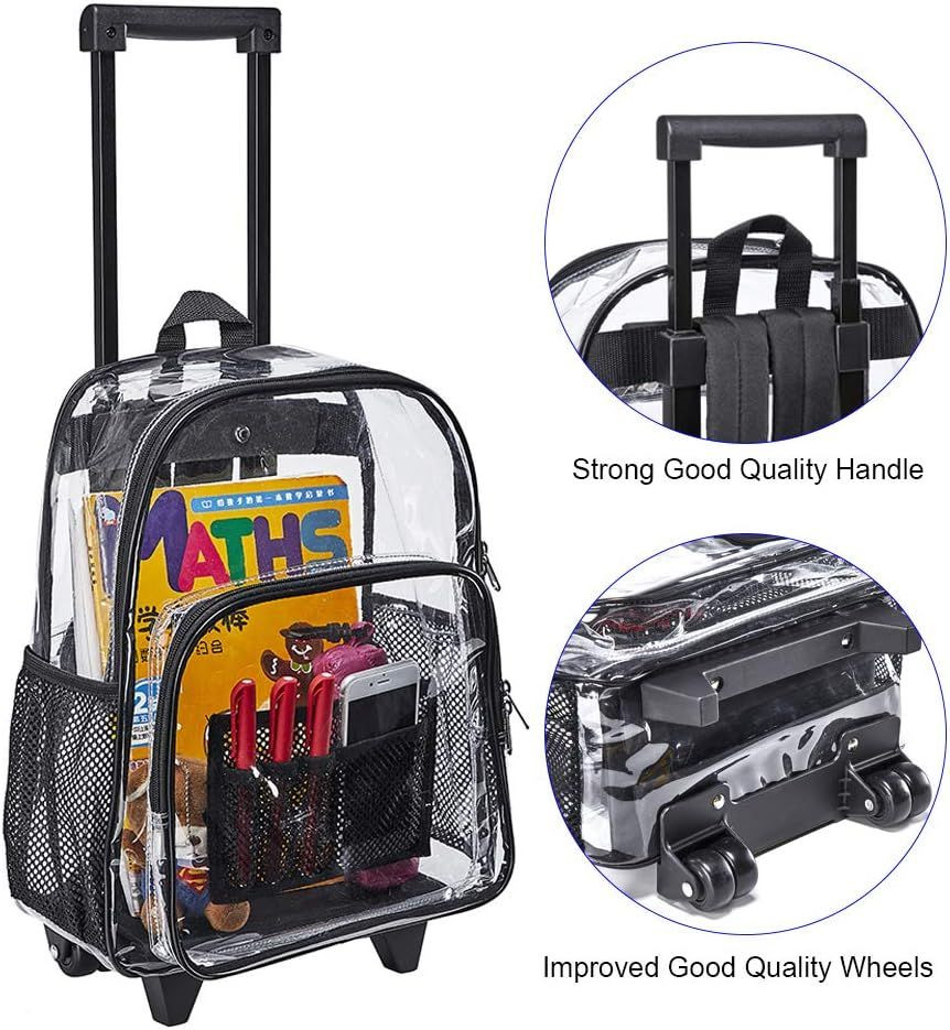 Clearworld Rolling Clear Backpack, Heavy Duty Cold-Resistant Security Black