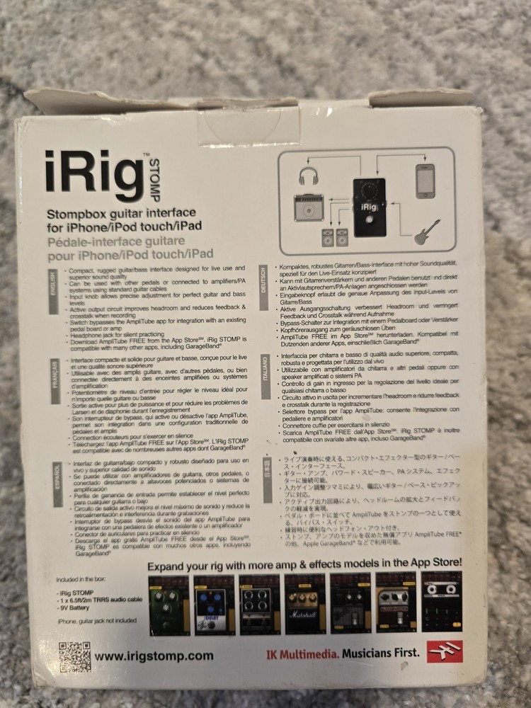 IK Multimedia iRig Stomp iOS Stompbox Guitar Interface EX