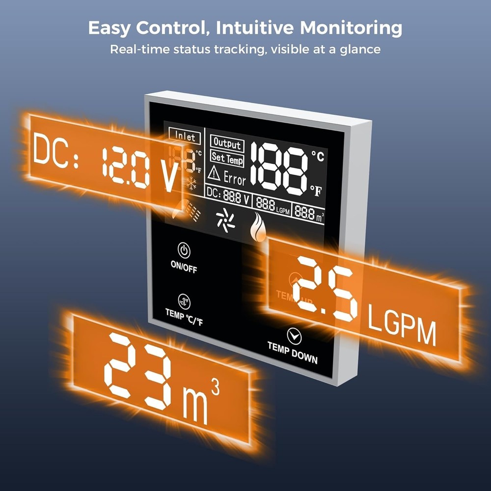 65000BTU RV Tankless Water Heater with 15x15 Inch White Door, Controiller