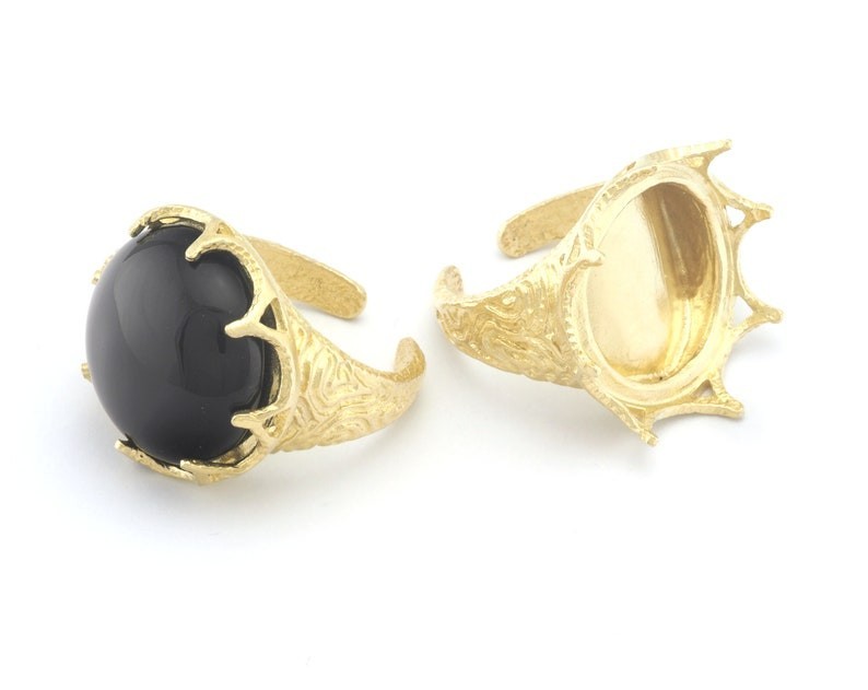Crown Ring, Adjustable Bezel Setting,Raw Brass, Silver,Gold (20mm, 6US-8US) 4774