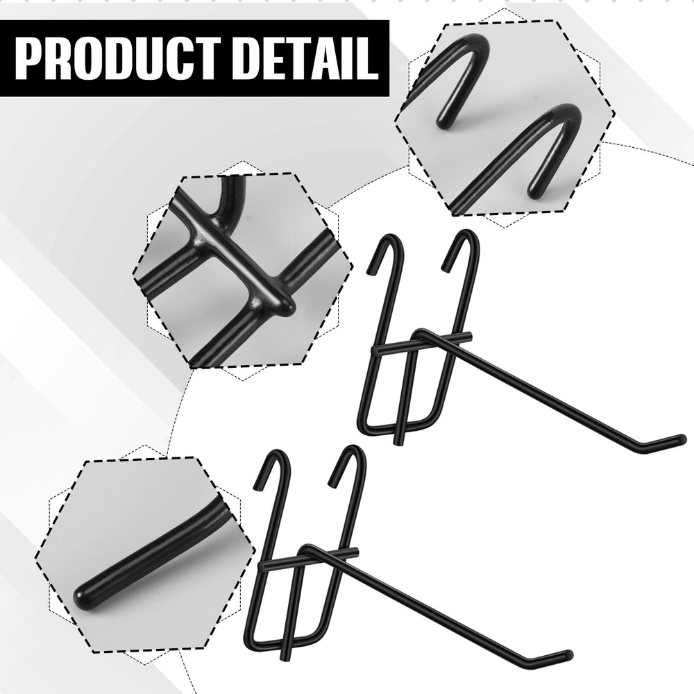 25 PCS 6 Inch Grid Wall Hooks Panel Store Garage Organizer Display Black