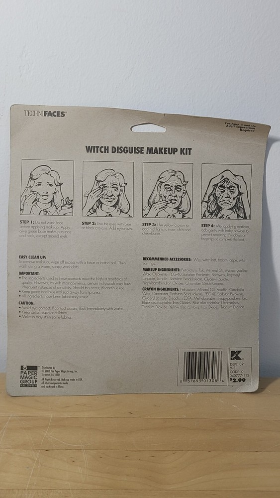 Vtg 2000 Paper Magic Group TechniFaces Witch Disguise Makeup Kit Nails Earrings