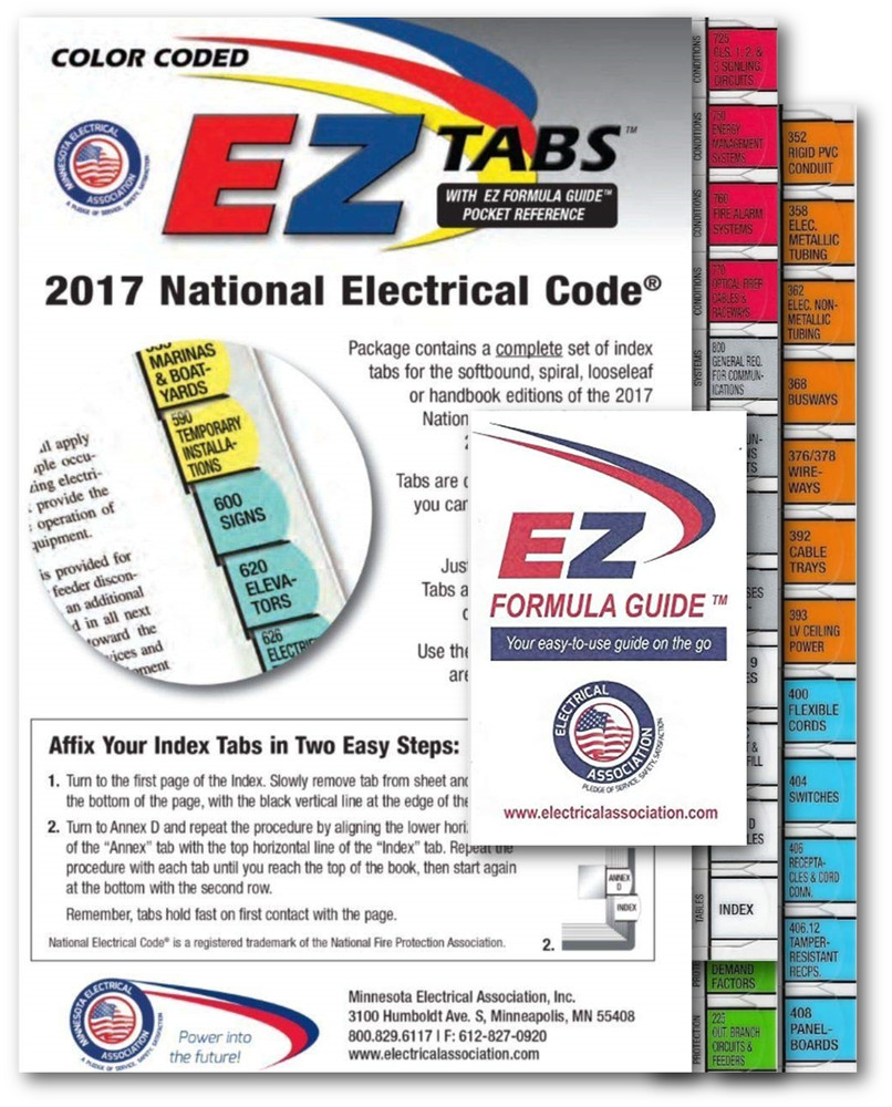 Color Coded EZ Tabs With EZ Formula Guide Based on 2017 NEC Code - 96 Tabs