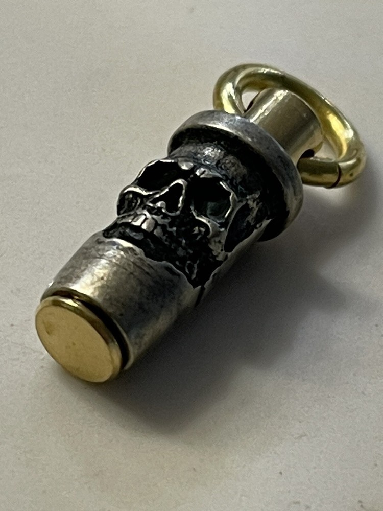 Skull Caliber Brass Charm, Pendant, Zipper Pull, Keychain Accessory