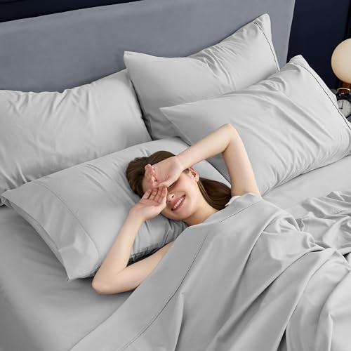 Sheets Set 6 Piece Cooling Bed Sheets with 4 Envelope Pillowcases Full Gray