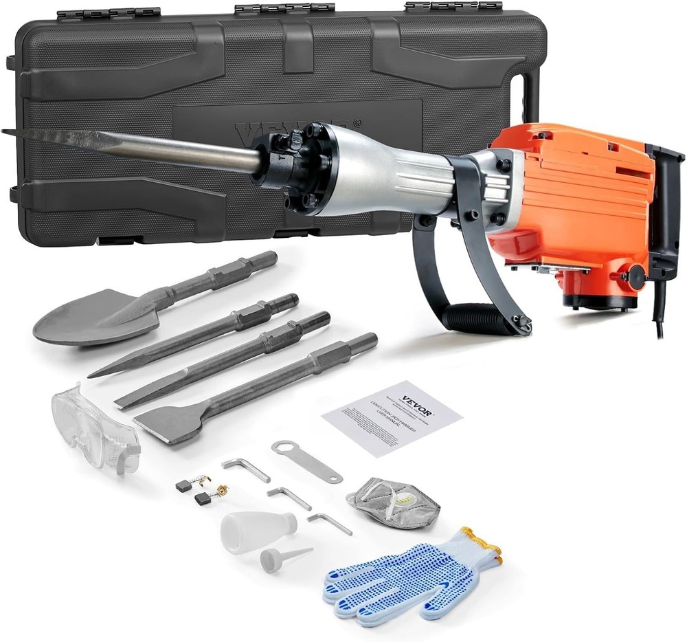 Heavy Duty Demolition Jack Hammer with 4 Chisels & Vibration Control Handle