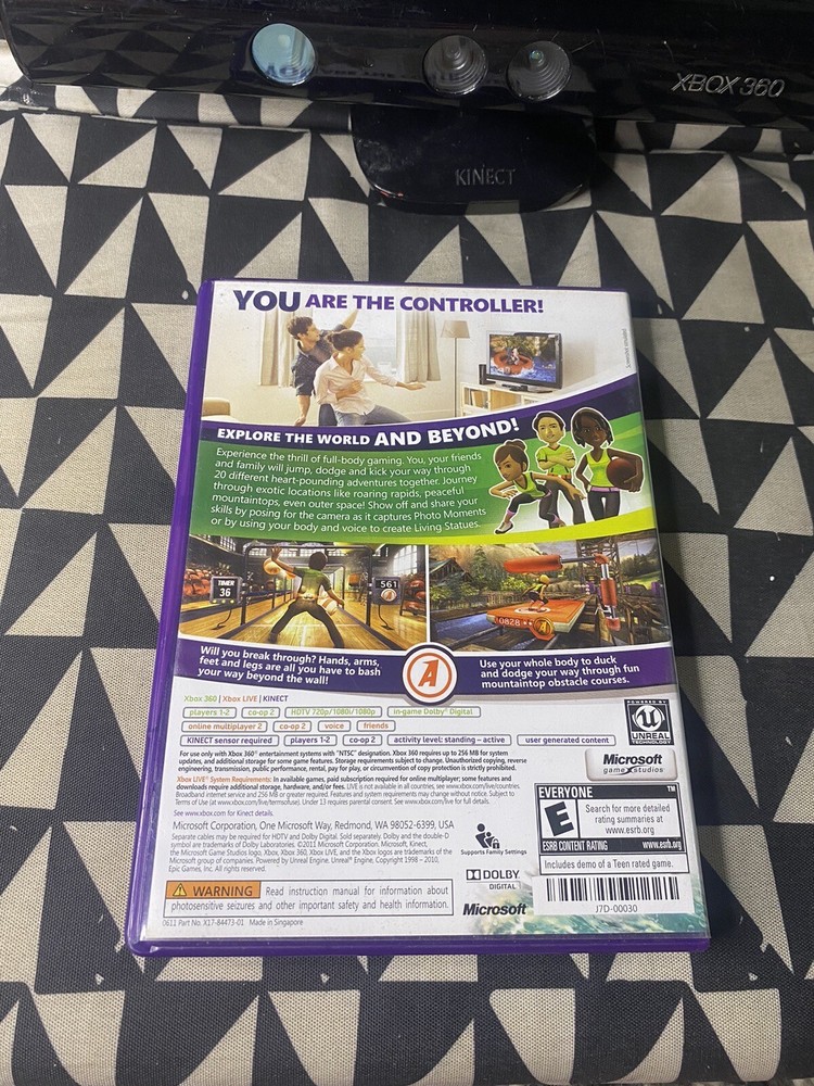 Microsoft Xbox 360 Kinect Motion Sensor Bar Black & Kinect Adventures Bundle