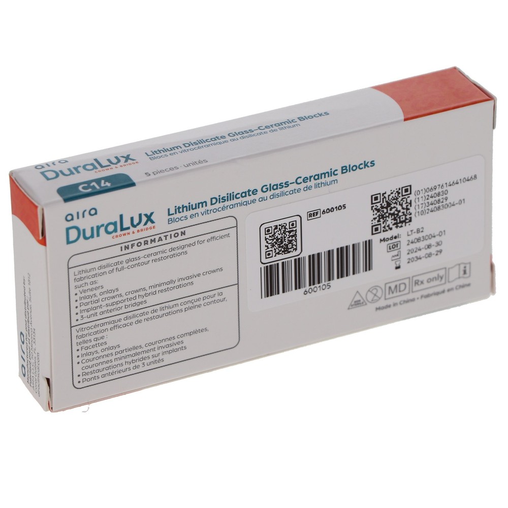 Aira 600105 DuraLux IPS e.max Type Blocks CAD inLab LT B2 C14 5/Pk