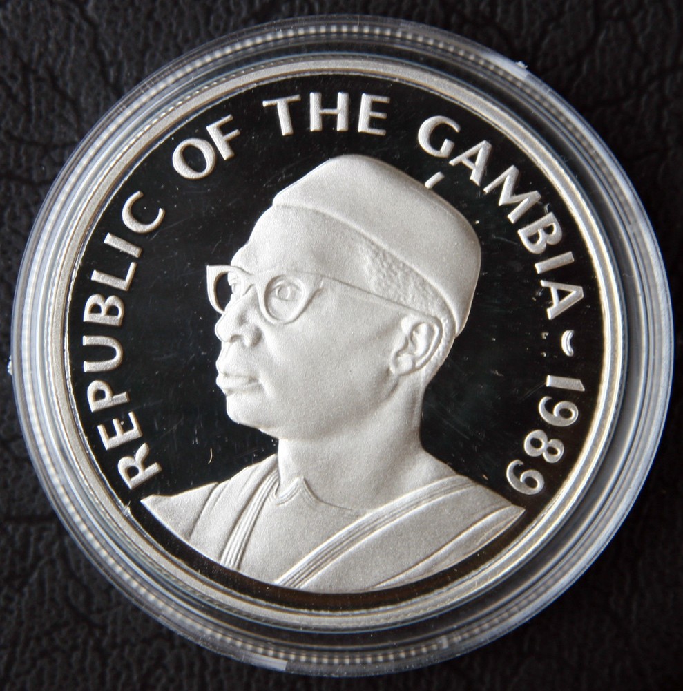 1987 Gambia Large Silver Proof 25 Dalasis Colobus Monkey