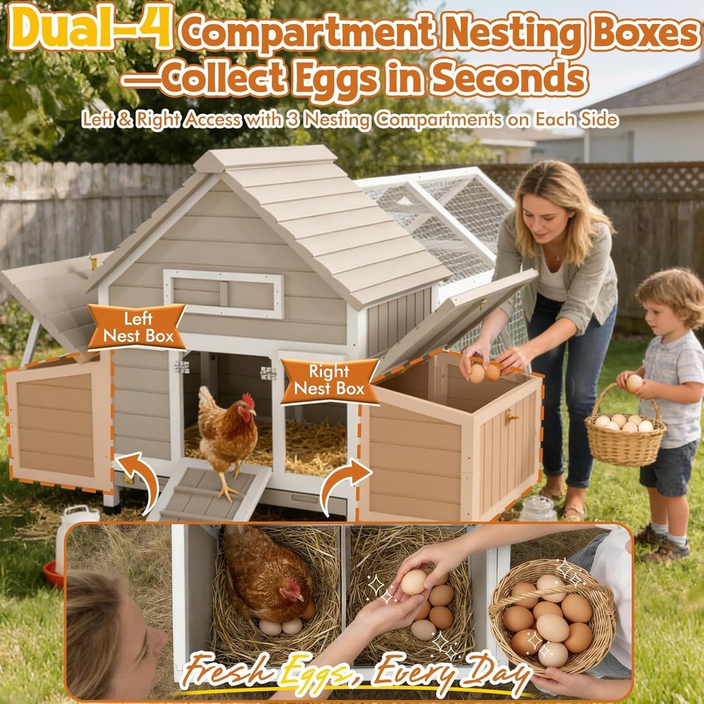 PETSCOSSET 83"L Large Chicken Coop with Run for 2–4 Chickens with Nesting Boxes
