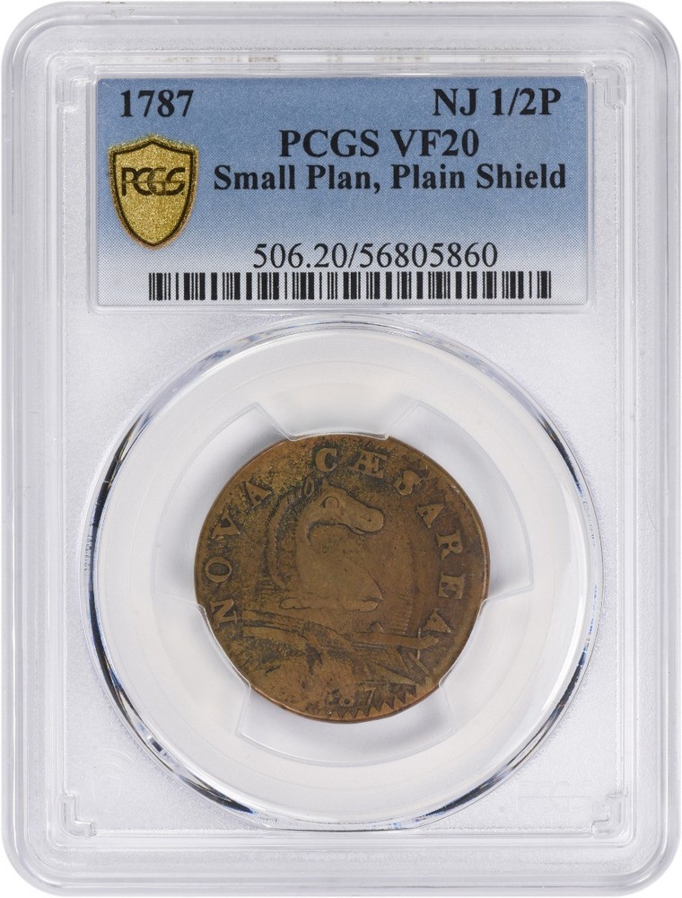 1787 New Jersey 1/2 Penny Small Plan, Plain Shield VF20 PCGS