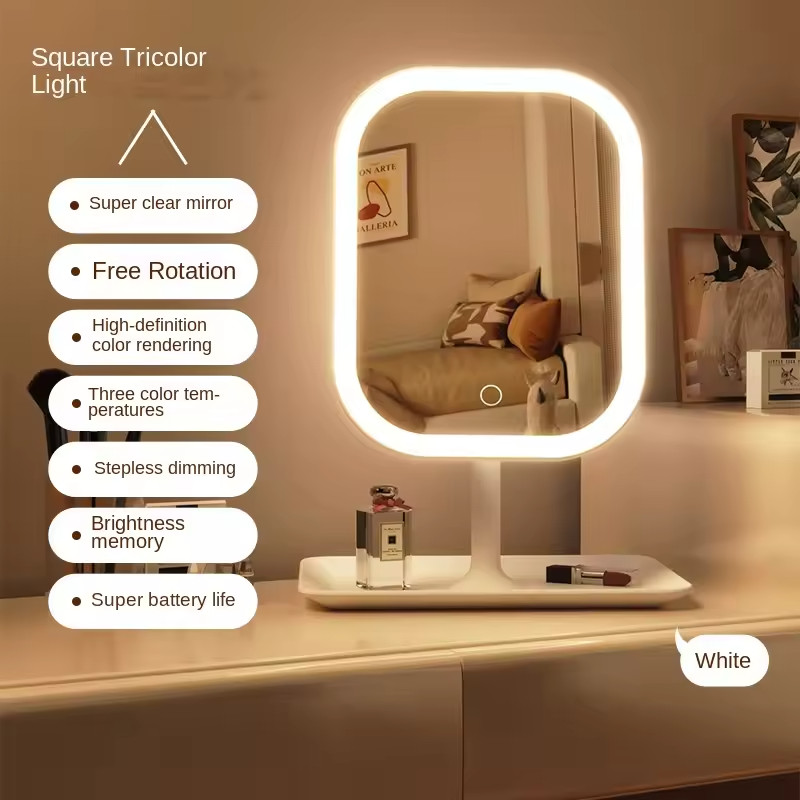 LED Makeup Vanity Mirror 3 Color Light Touch Desktop Dressing Mirror