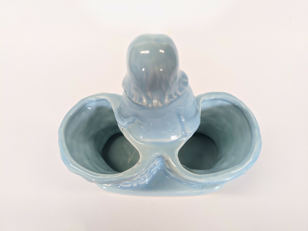 Weil Ware Girl with Baskets Ceramic Double Planter Blue 6"