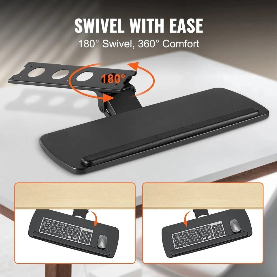 Keyboard Tray under Desk Adjustable Height, Height and Angle Adjustable under
