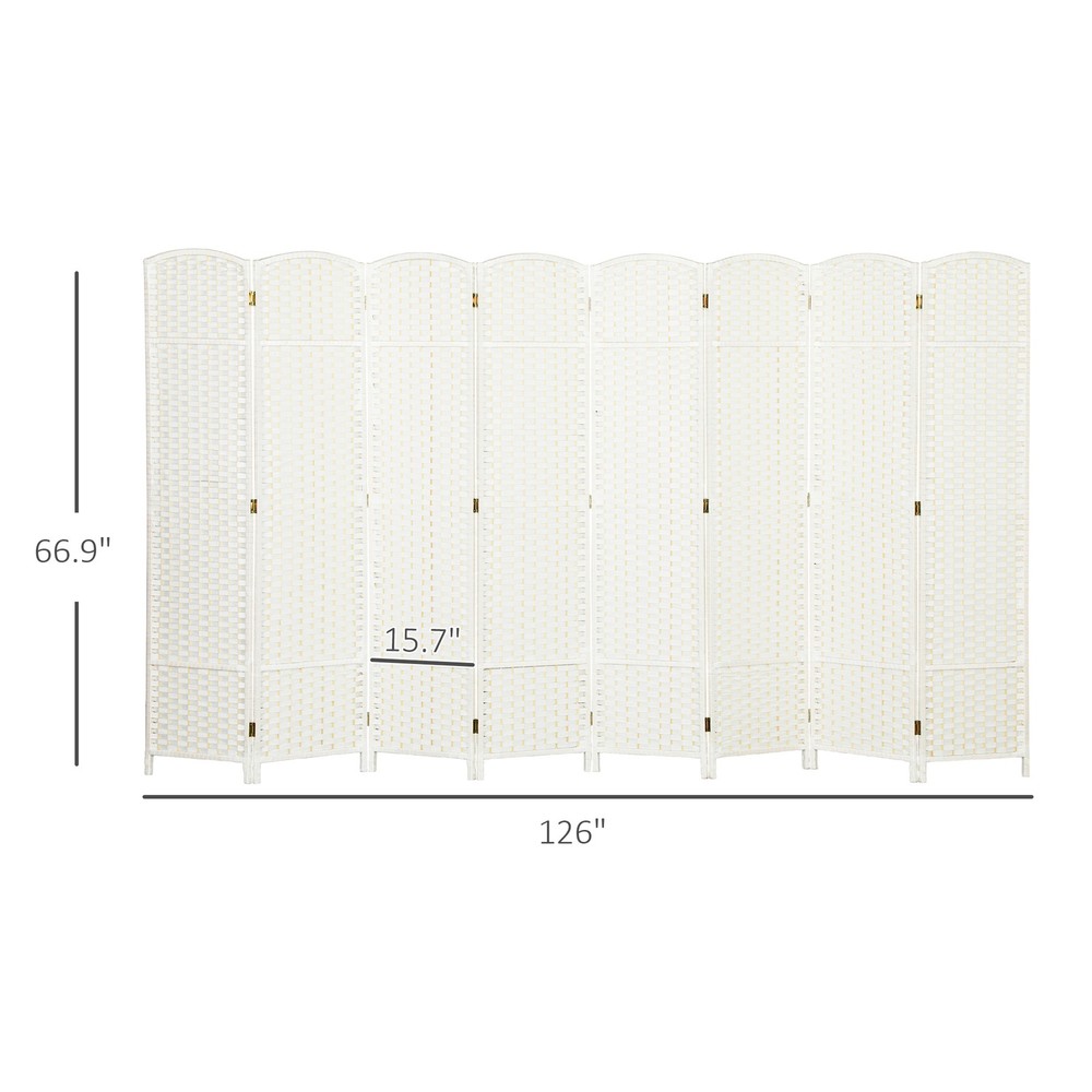 8 Panel Room Divider Freestanding Folding Privacy Screen White