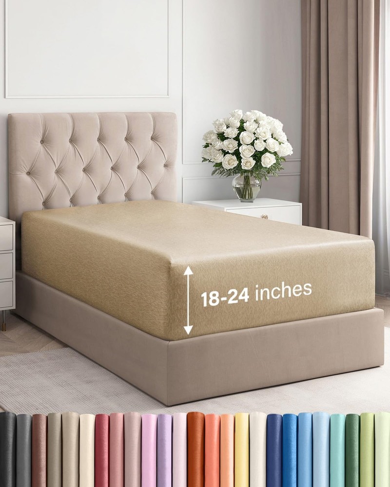 Extra Deep Twin Fitted Sheet - Hotel Luxury Single Fitted Sheet Only - Easily...